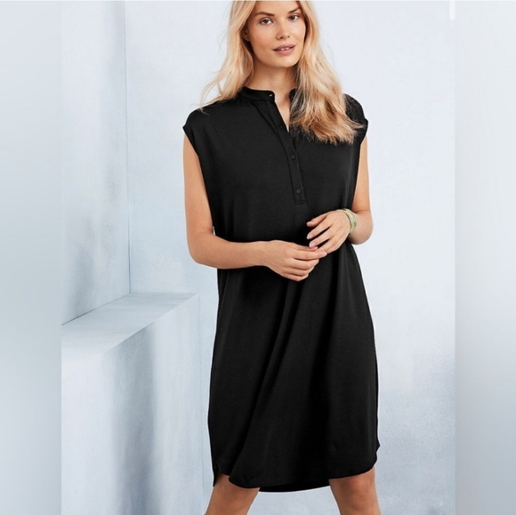 Eileen Fisher Knit Mandarin Collar Dress Size XSMALL Black Oversized Loose - Picture 4 of 8